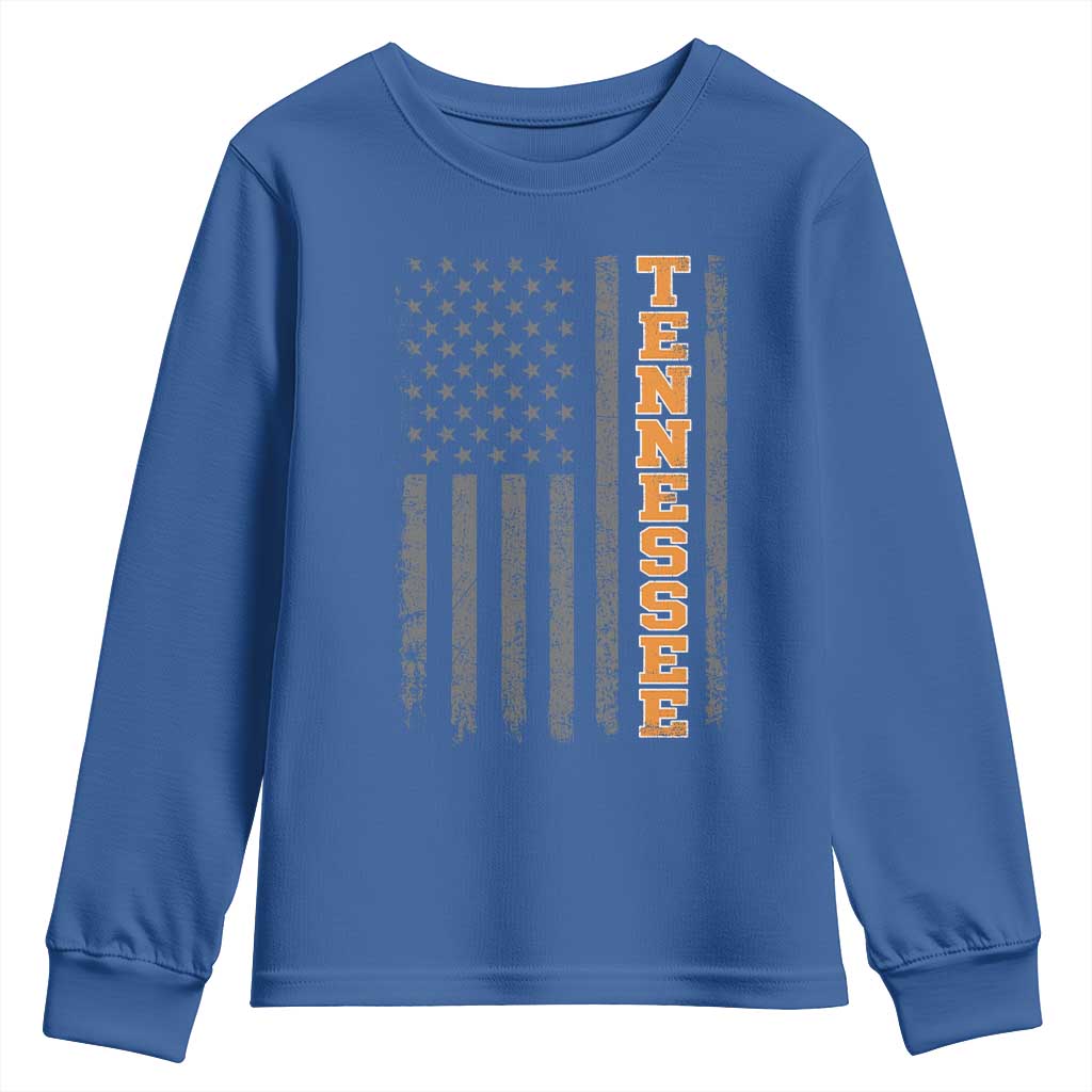 Vintage Tennessee Youth Sweatshirt Retro Orange TN American Flag Patriotic US State