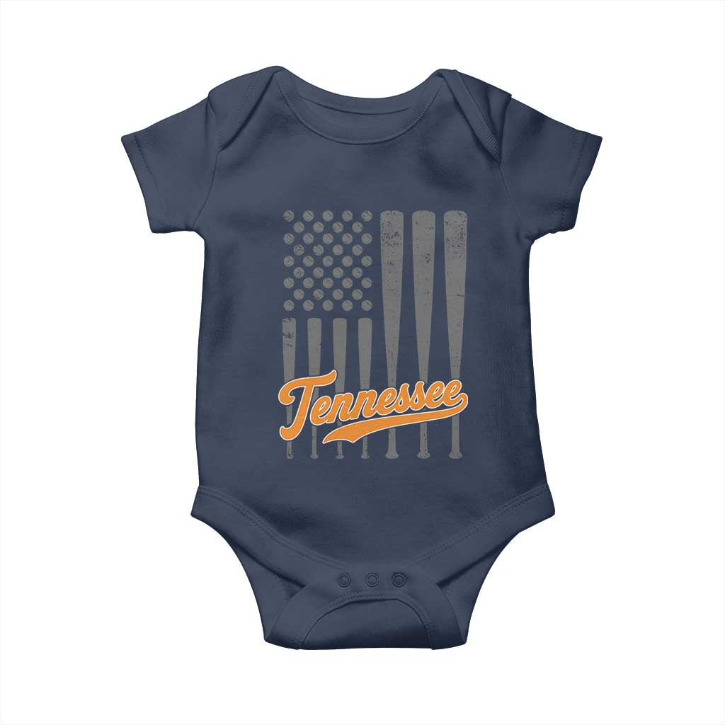Vintage Tennessee Baby Onesie Retro Classic TN Orange Print Retro Baseball American US Flag