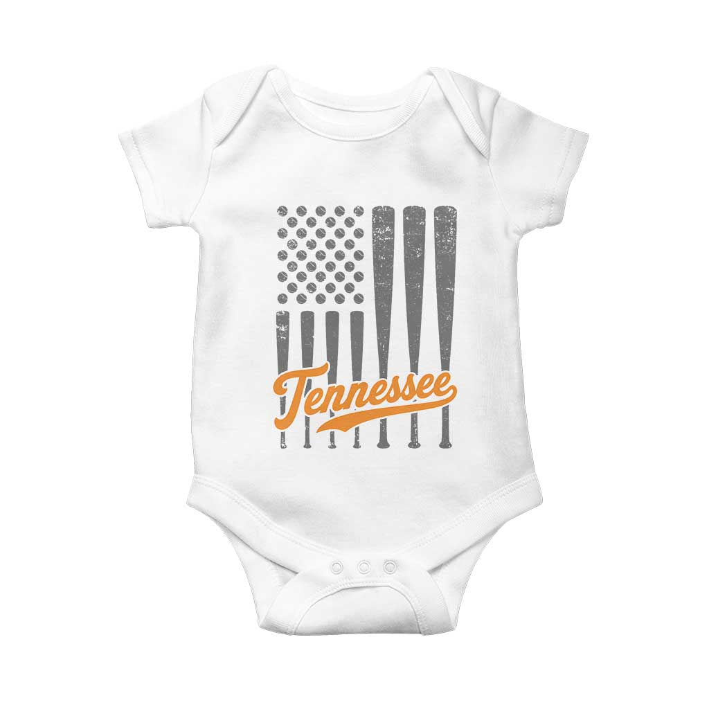 Vintage Tennessee Baby Onesie Retro Classic TN Orange Print Retro Baseball American US Flag