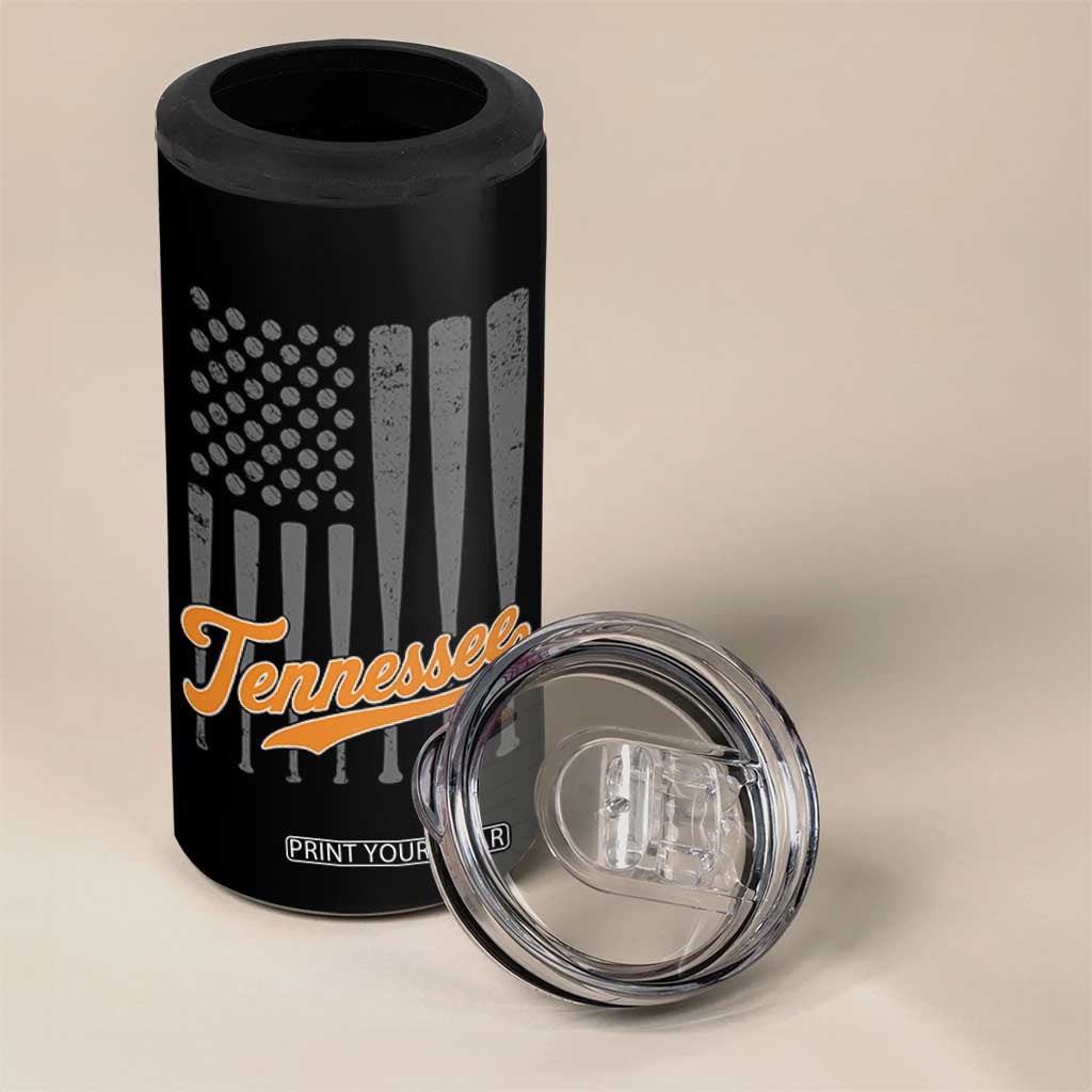 Vintage Tennessee 4 in 1 Can Cooler Tumbler Retro Classic TN Orange Print Retro Baseball American US Flag