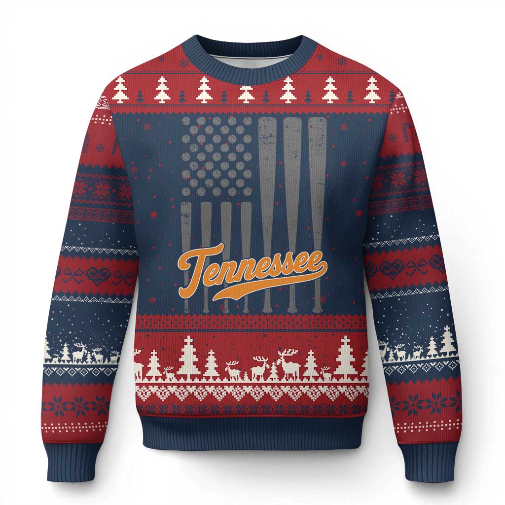 Vintage Tennessee Ugly Christmas Sweater Retro Classic TN Orange Print Retro Baseball American US Flag