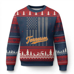 Vintage Tennessee Ugly Christmas Sweater Retro Classic TN Orange Print Retro Baseball American US Flag