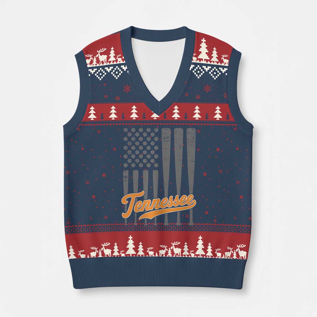 Vintage Tennessee V-Neck Knit Sweater Vest Retro Classic TN Orange Print Retro Baseball American US Flag
