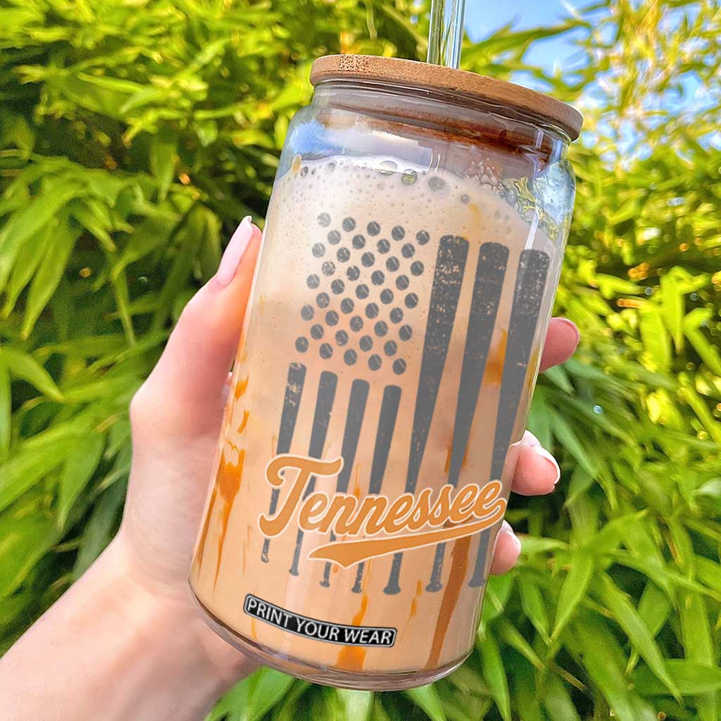 Vintage Tennessee Glass Can Retro Classic TN Orange Print Retro Baseball American US Flag