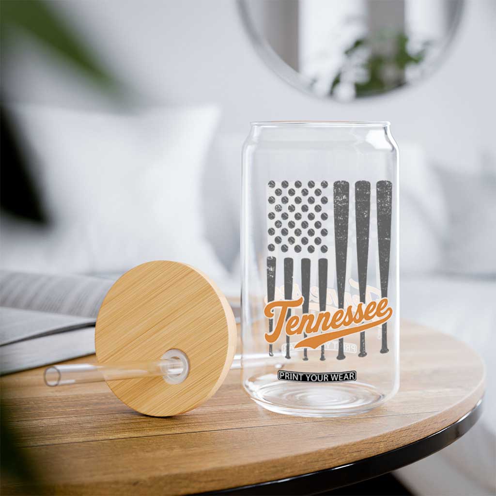 Vintage Tennessee Glass Can Retro Classic TN Orange Print Retro Baseball American US Flag