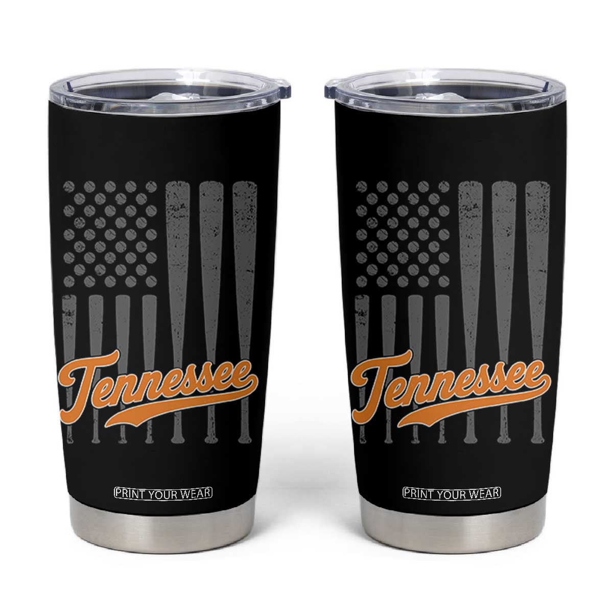 Vintage Tennessee Tumbler Cup Retro Classic TN Orange Print Retro Baseball American US Flag