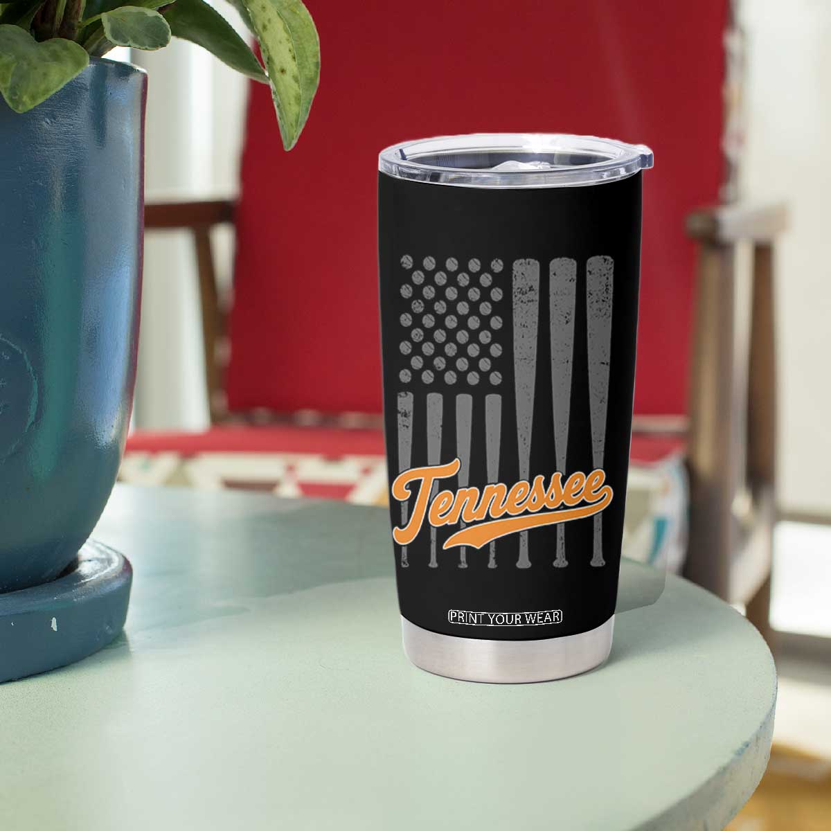 Vintage Tennessee Tumbler Cup Retro Classic TN Orange Print Retro Baseball American US Flag