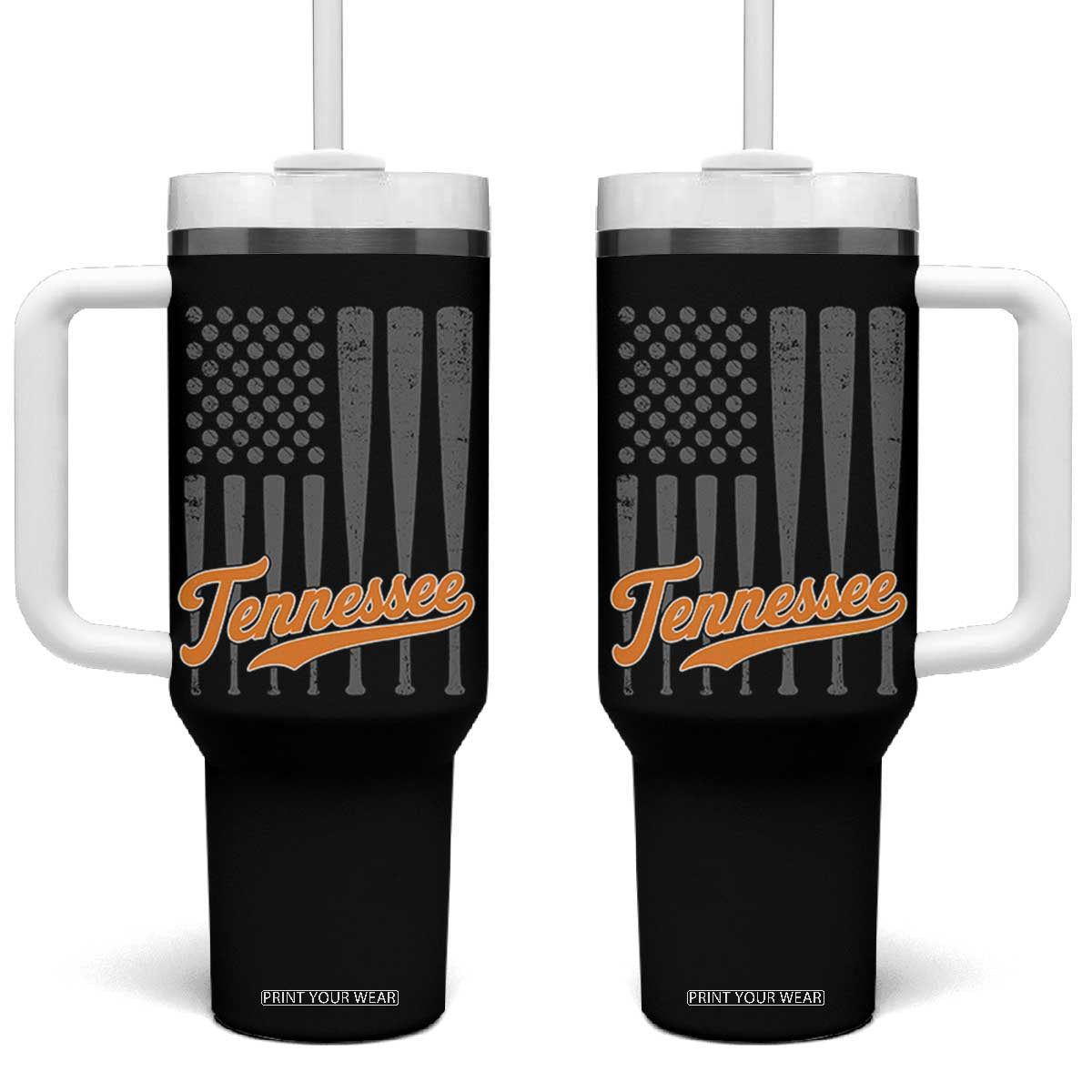 Vintage Tennessee Tumbler With Handle Retro Classic TN Orange Print Retro Baseball American US Flag