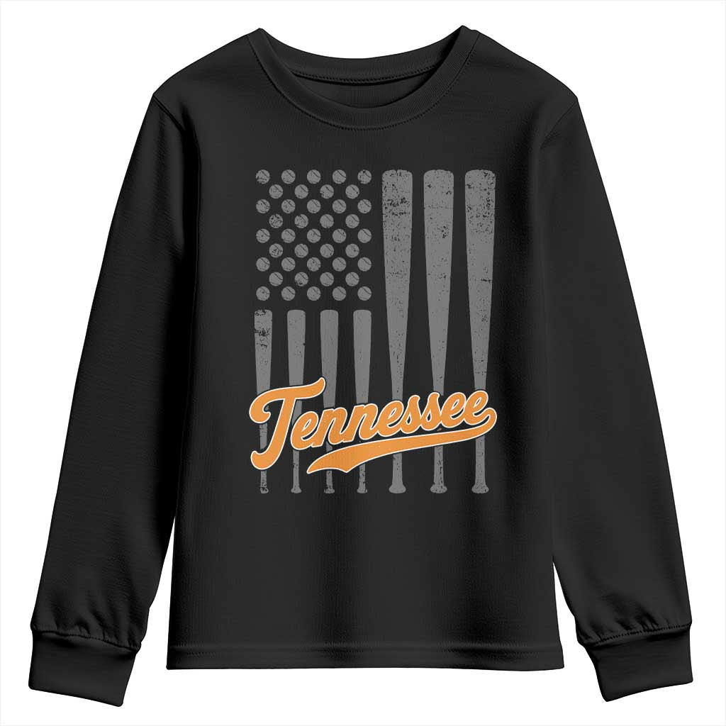Vintage Tennessee Youth Sweatshirt Retro Classic TN Orange Print Retro Baseball American US Flag TS10 Black Print Your Wear