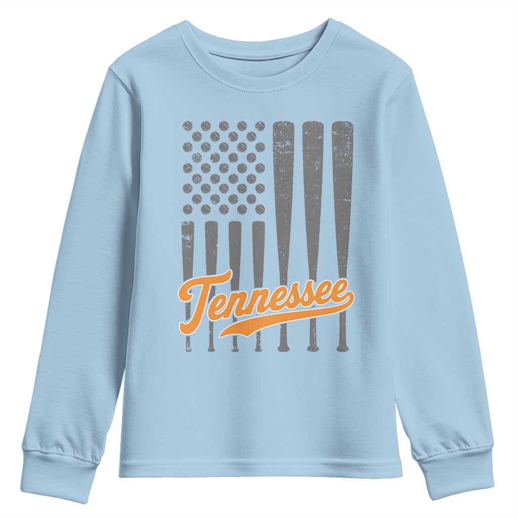 Vintage Tennessee Youth Sweatshirt Retro Classic TN Orange Print Retro Baseball American US Flag