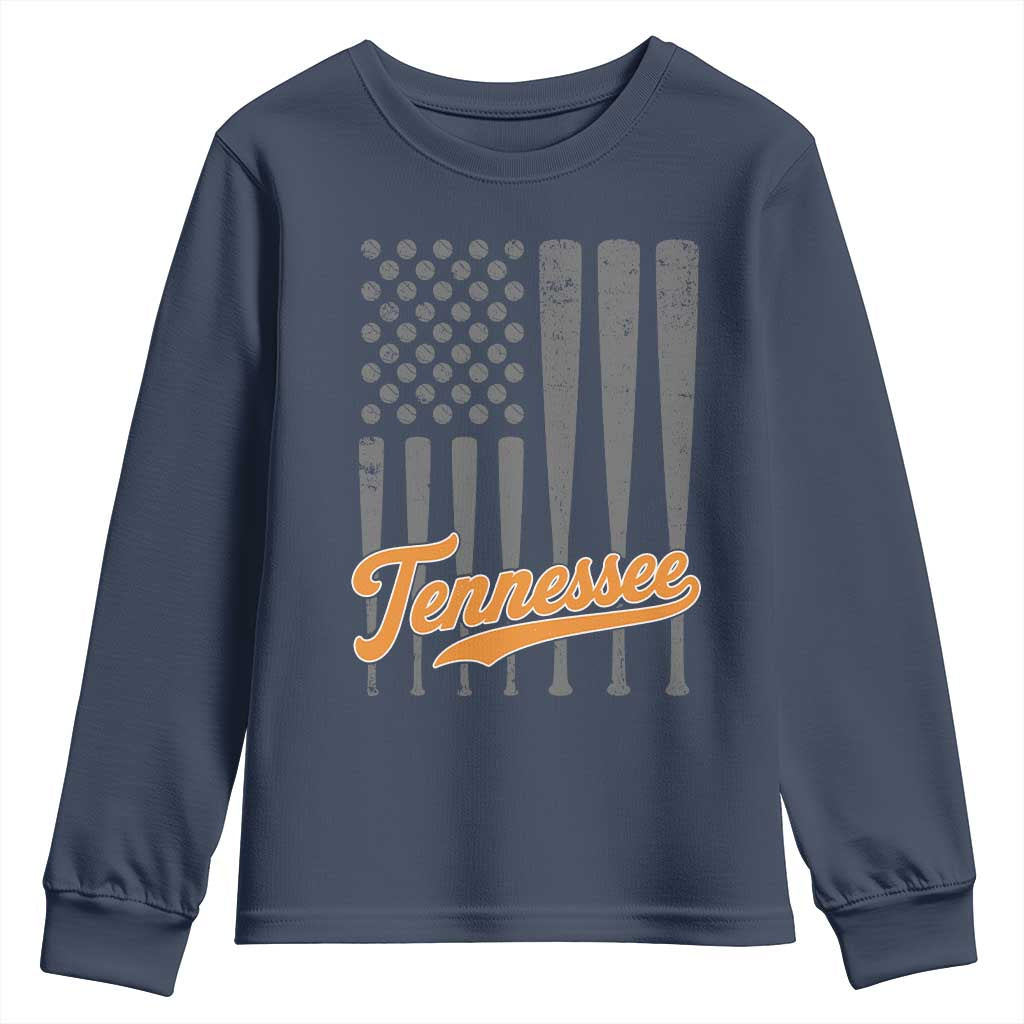 Vintage Tennessee Youth Sweatshirt Retro Classic TN Orange Print Retro Baseball American US Flag