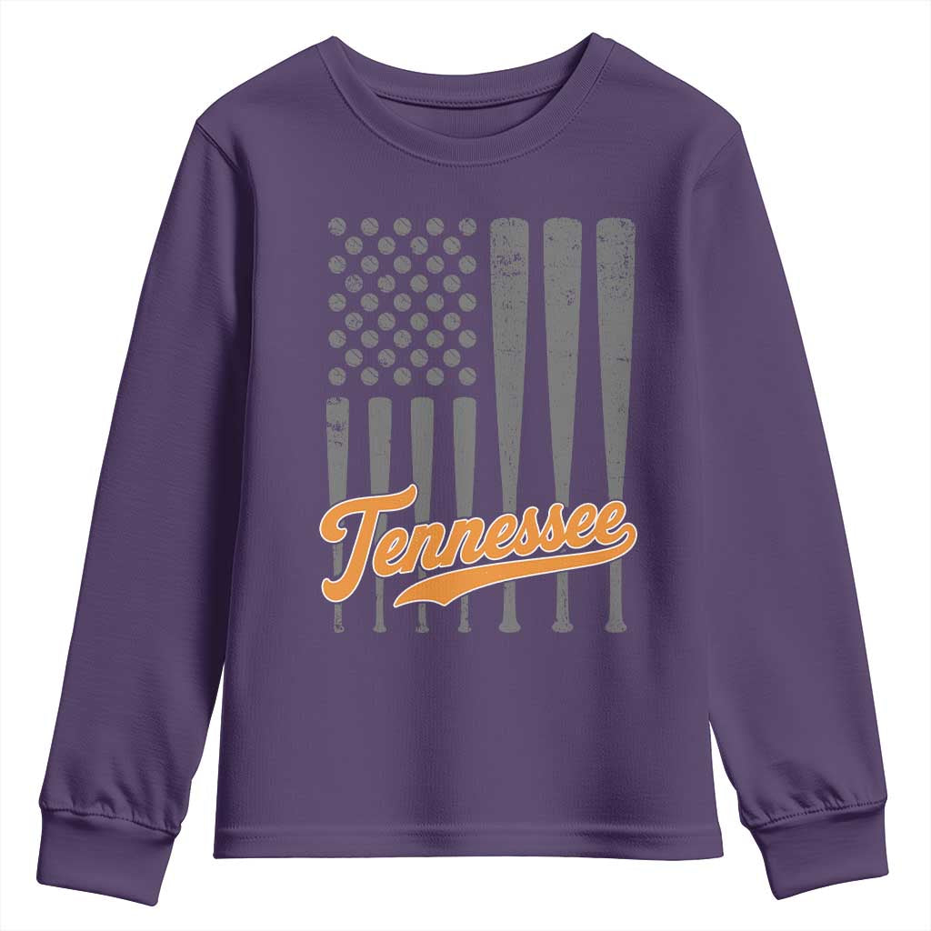 Vintage Tennessee Youth Sweatshirt Retro Classic TN Orange Print Retro Baseball American US Flag