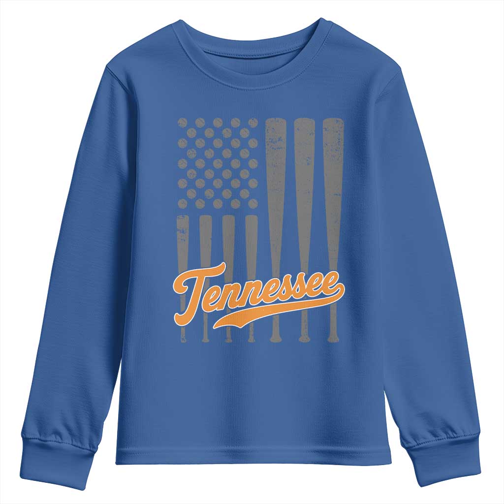Vintage Tennessee Youth Sweatshirt Retro Classic TN Orange Print Retro Baseball American US Flag