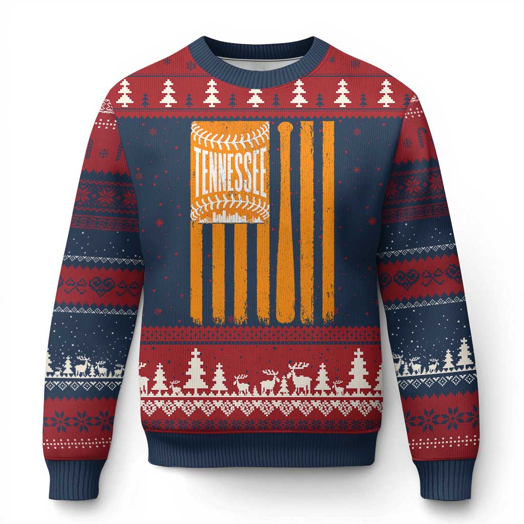 Vintage Tennessee Ugly Christmas Sweater Retro Classic TN Orange Retro Baseball American US Flag