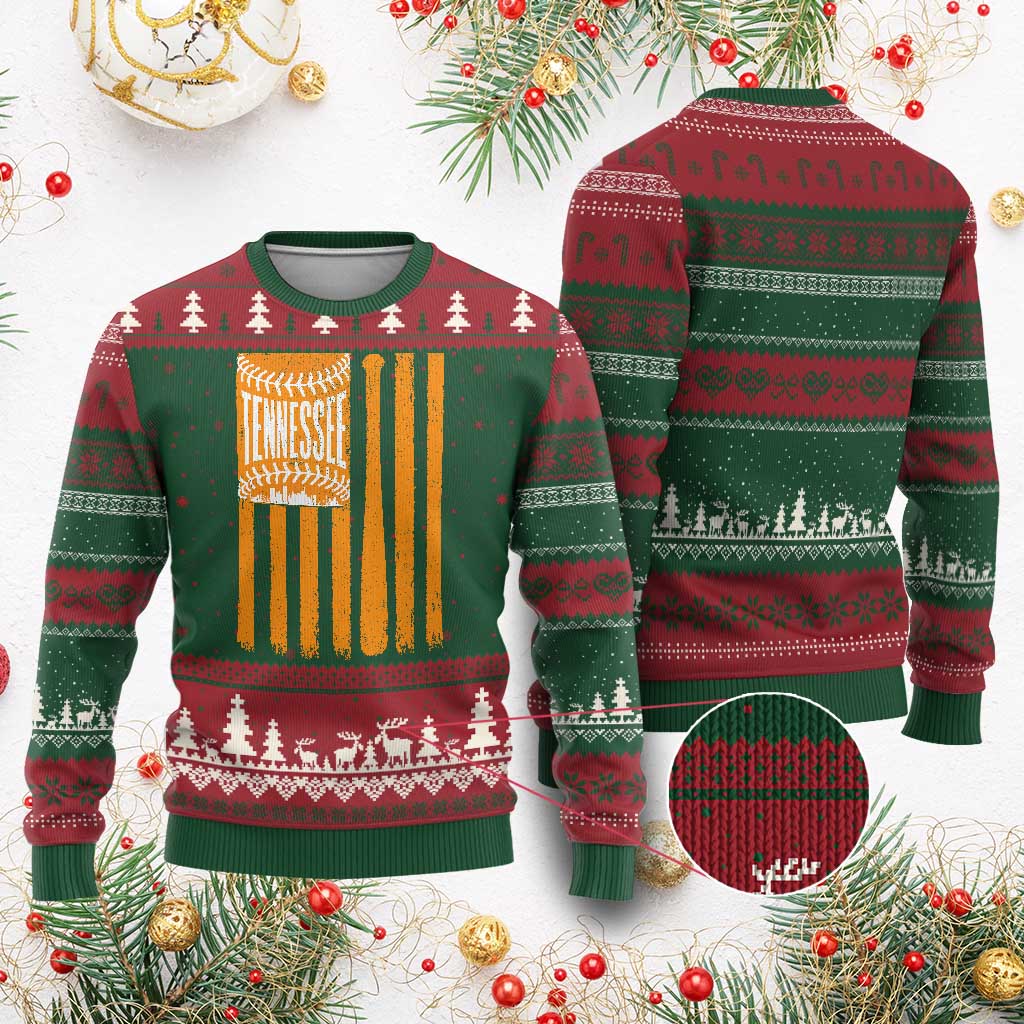 Vintage Tennessee Ugly Christmas Sweater Retro Classic TN Orange Retro Baseball American US Flag