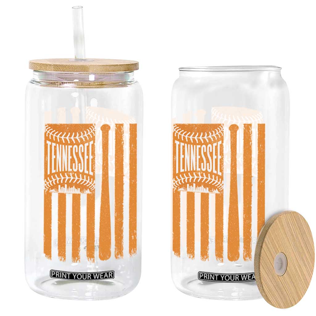 Vintage Tennessee Glass Can Retro Classic TN Orange Retro Baseball American US Flag