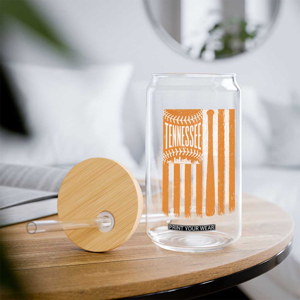 Vintage Tennessee Glass Can Retro Classic TN Orange Retro Baseball American US Flag