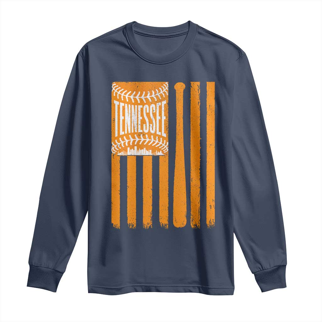 Vintage Tennessee Long Sleeve Shirt Retro Classic TN Orange Retro Baseball American US Flag