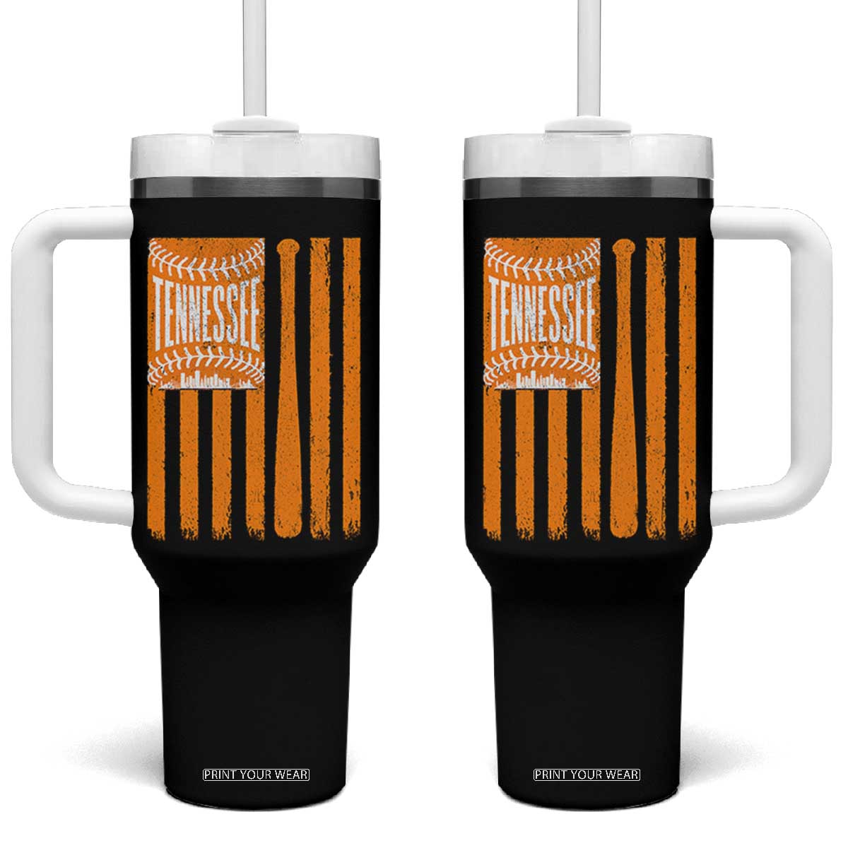 Vintage Tennessee Tumbler With Handle Retro Classic TN Orange Retro Baseball American US Flag TS10 One Size: 40 oz Black Print Your Wear