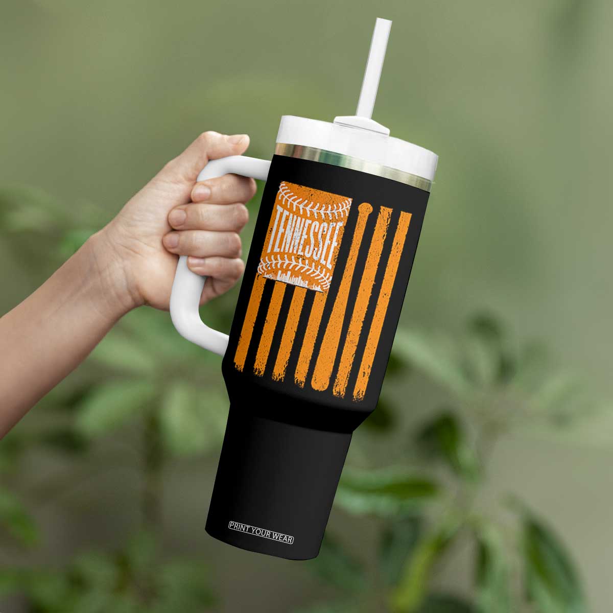 Vintage Tennessee Tumbler With Handle Retro Classic TN Orange Retro Baseball American US Flag