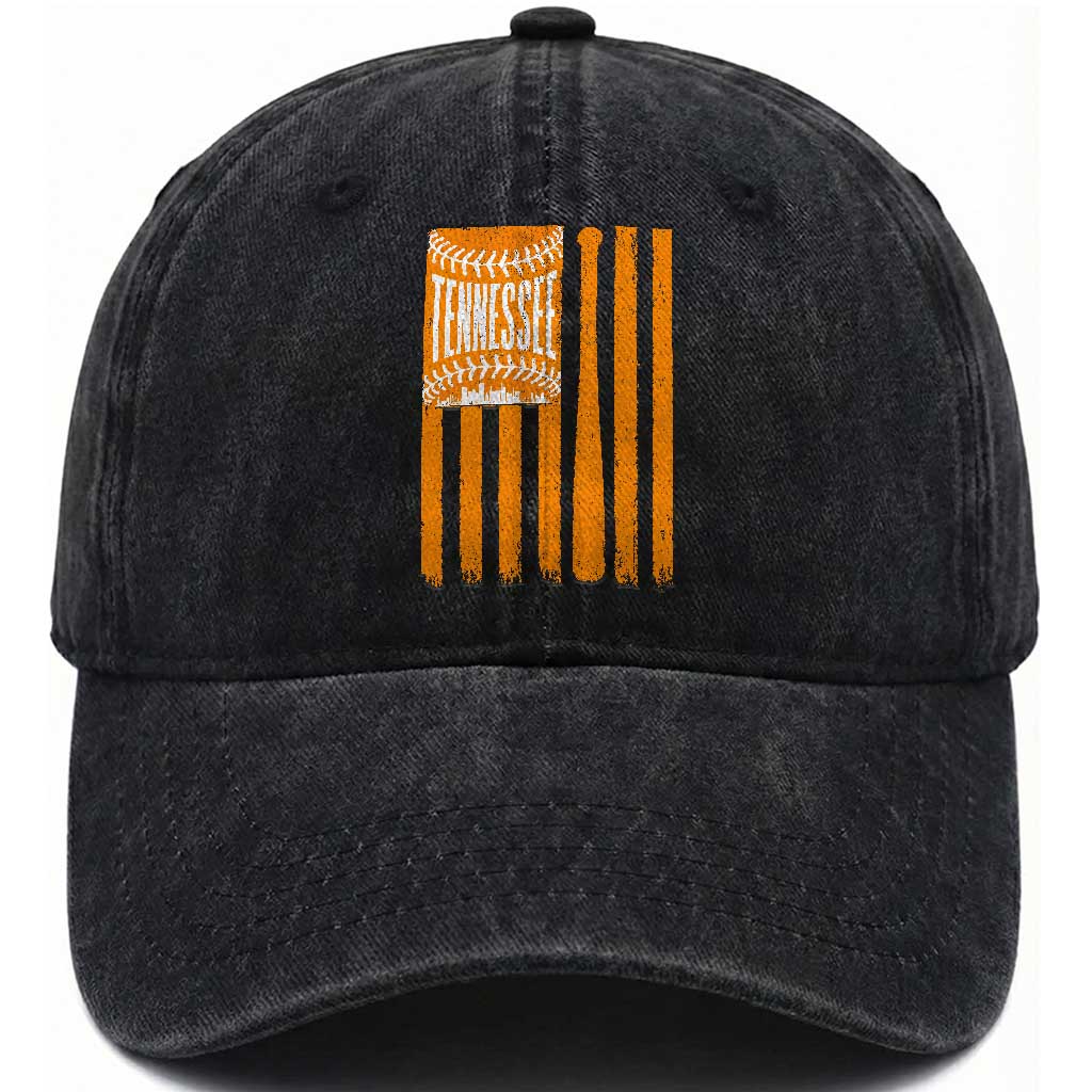 Vintage Tennessee Washed Cotton Baseball Cap Retro Classic TN Orange Retro Baseball American US Flag