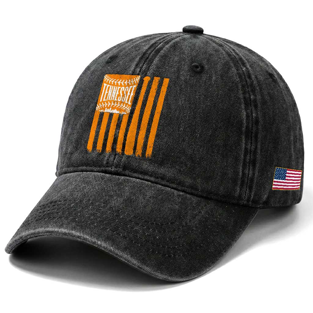 Vintage Tennessee Washed Cotton Baseball Cap Retro Classic TN Orange Retro Baseball American US Flag