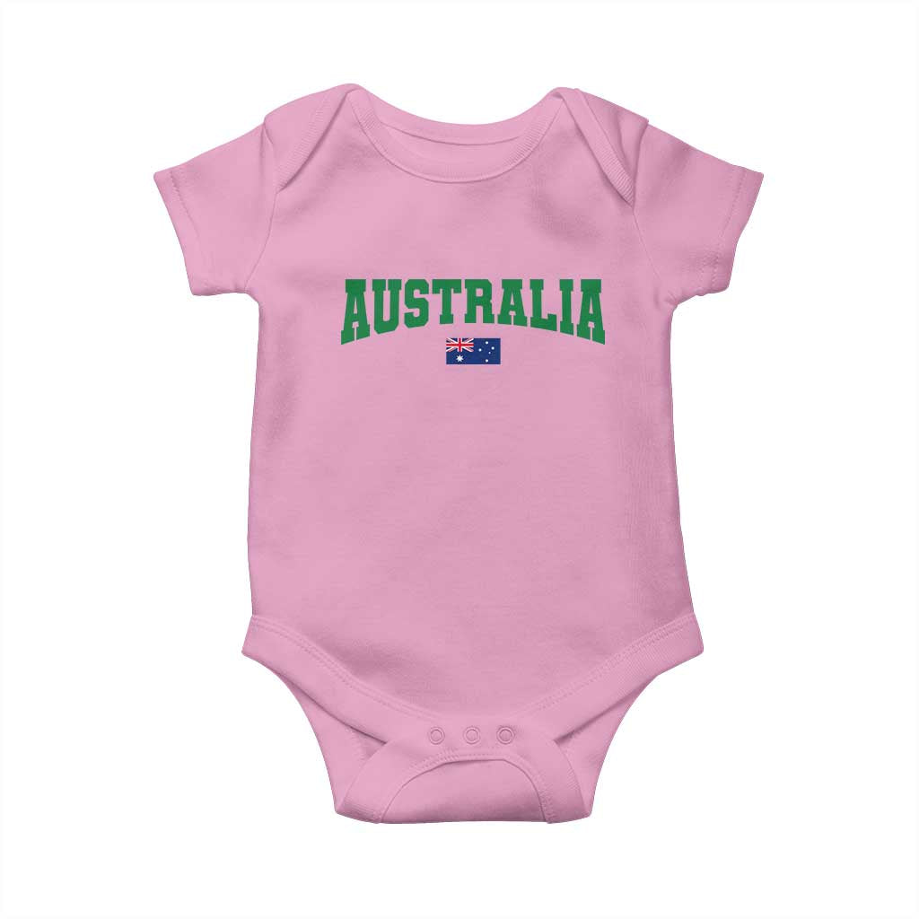 Green Yellow Australia Baby Onesie Down Under Team Australia Flag Varsity Lettering Soccer Fans Football Tournament