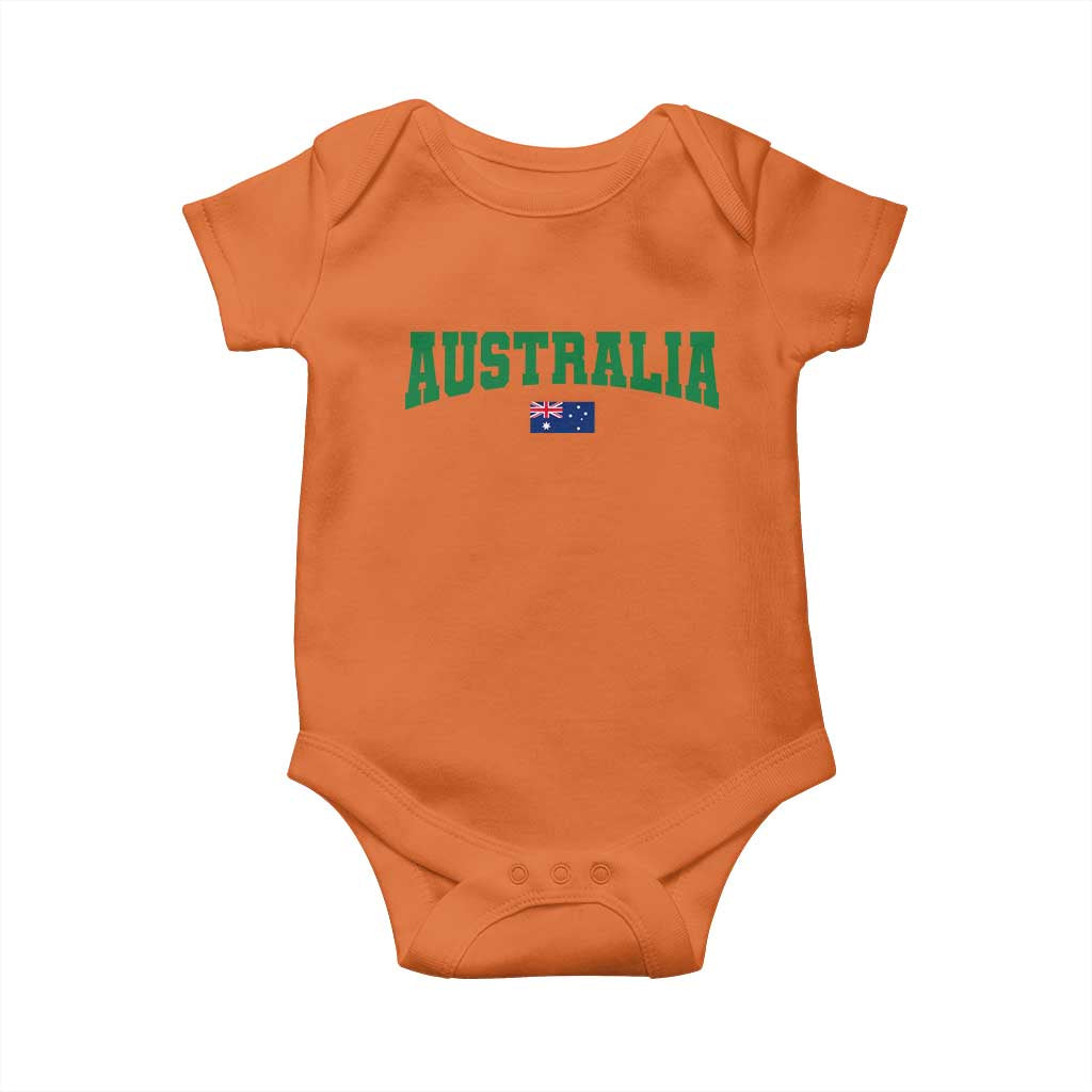 Green Yellow Australia Baby Onesie Down Under Team Australia Flag Varsity Lettering Soccer Fans Football Tournament