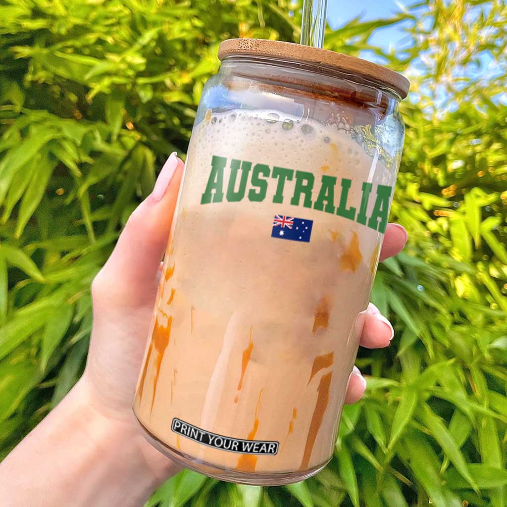 Green Yellow Australia Glass Can Down Under Team Australia Flag Varsity Lettering Soccer Fans Football Tournament