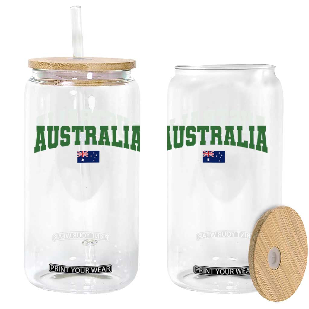 Green Yellow Australia Glass Can Down Under Team Australia Flag Varsity Lettering Soccer Fans Football Tournament