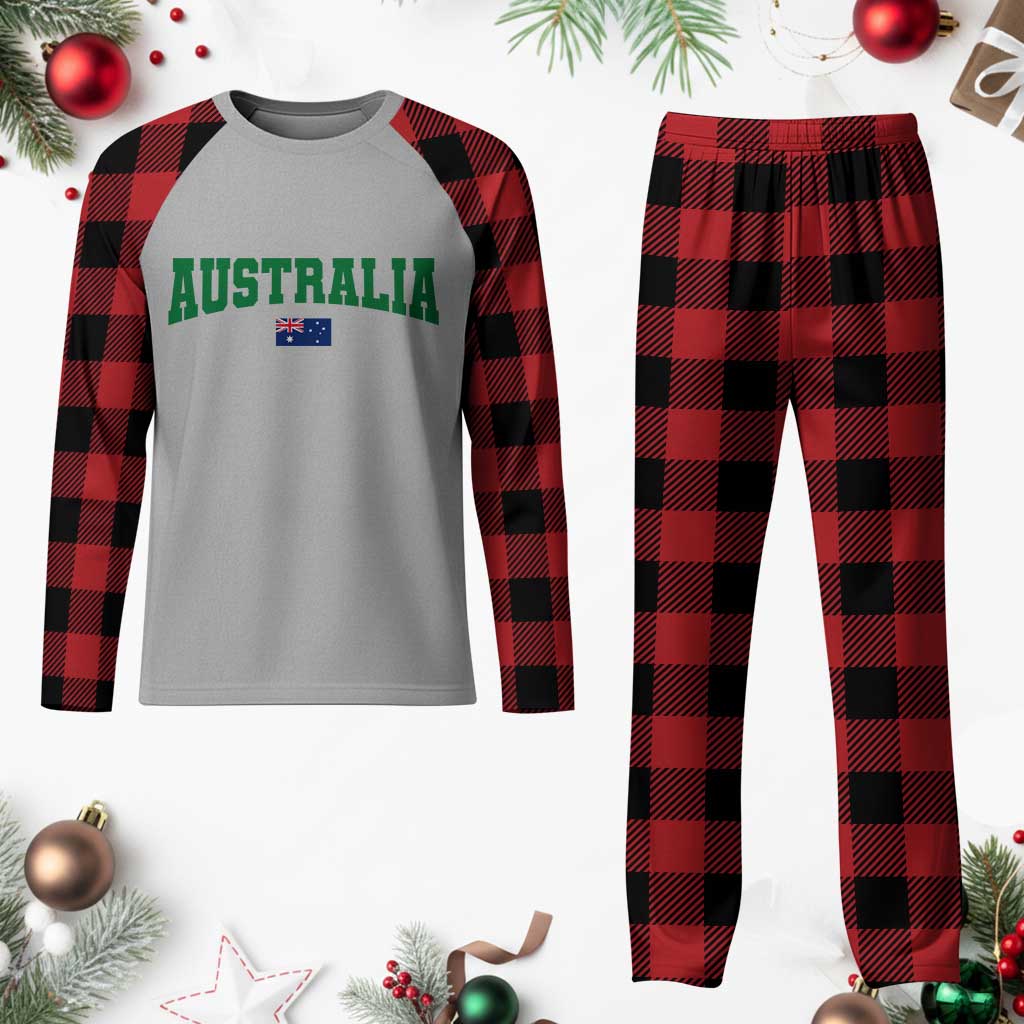 Green Yellow Australia Plaid Pajama Set Down Under Team Australia Flag Varsity Lettering Soccer Fans Football Tournament TS10 Buffalo Plaid Print Your Wear
