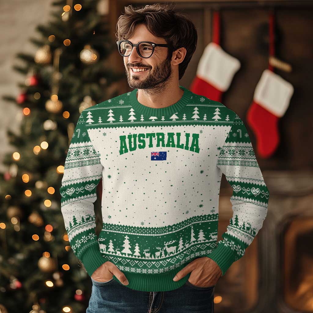 Green Yellow Australia Ugly Christmas Sweater Down Under Team Australia Flag Varsity Lettering Soccer Fans Football Tournament
