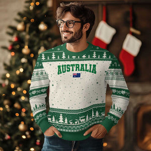 Green Yellow Australia Ugly Christmas Sweater Down Under Team Australia Flag Varsity Lettering Soccer Fans Football Tournament