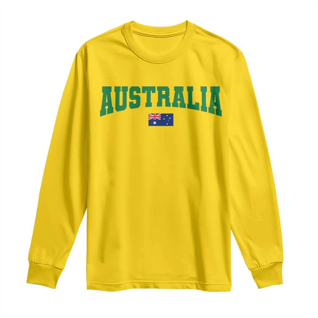 Green Yellow Australia Long Sleeve Shirt Down Under Team Australia Flag Varsity Lettering Soccer Fans Football Tournament