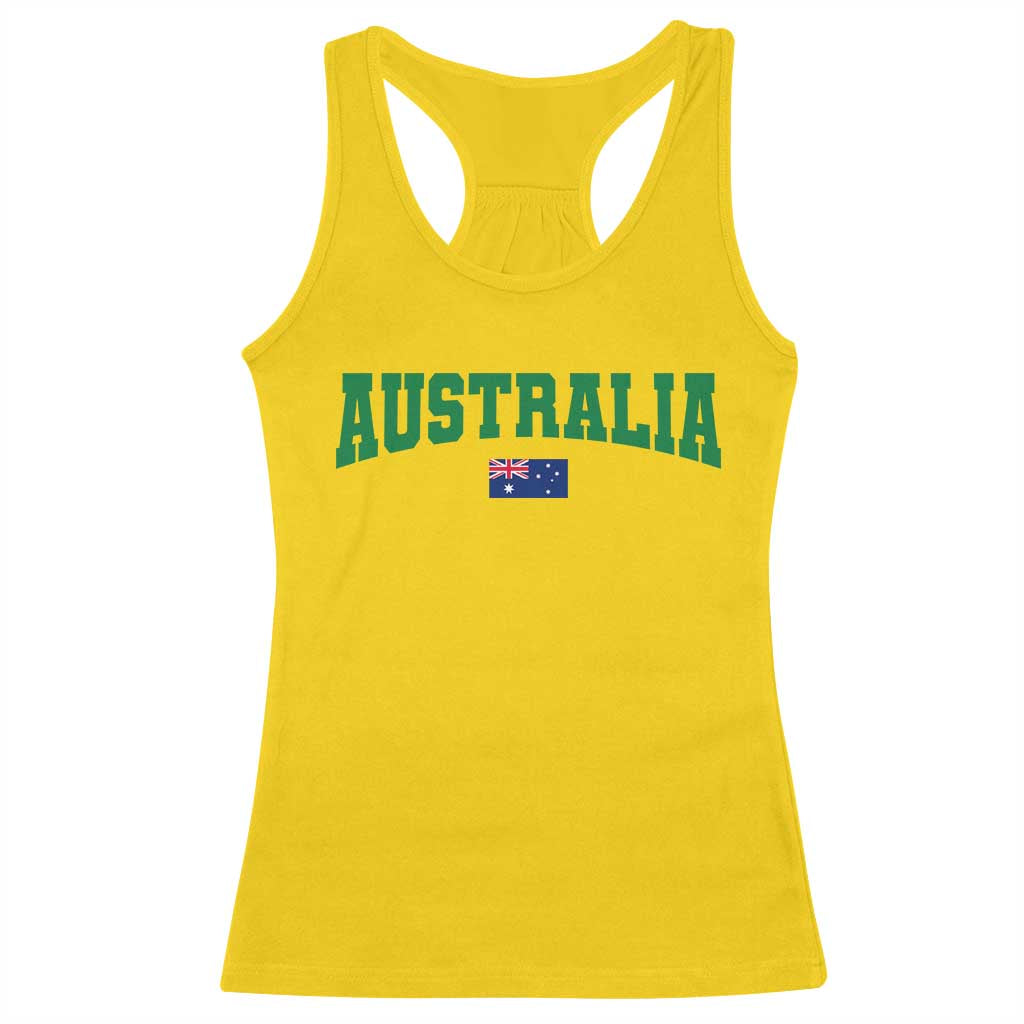 Green Yellow Australia Racerback Tank Top Down Under Team Australia Flag Varsity Lettering Soccer Fans Football Tournament