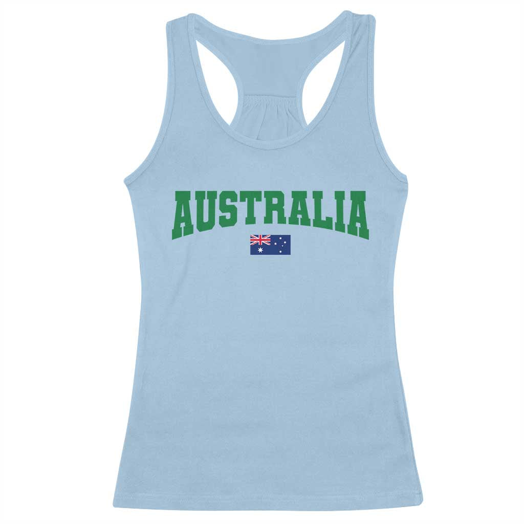 Green Yellow Australia Racerback Tank Top Down Under Team Australia Flag Varsity Lettering Soccer Fans Football Tournament