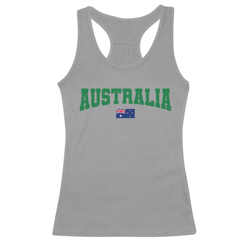 Green Yellow Australia Racerback Tank Top Down Under Team Australia Flag Varsity Lettering Soccer Fans Football Tournament