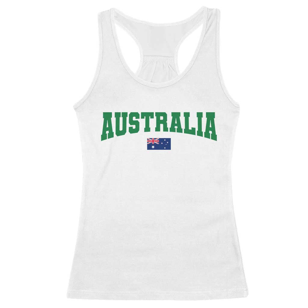 Green Yellow Australia Racerback Tank Top Down Under Team Australia Flag Varsity Lettering Soccer Fans Football Tournament