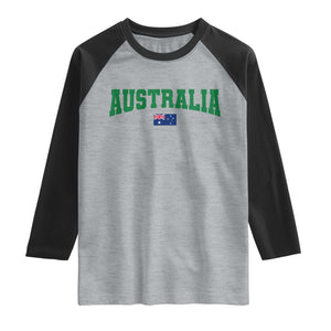 Green Yellow Australia Raglan Shirt Down Under Team Australia Flag Varsity Lettering Soccer Fans Football Tournament