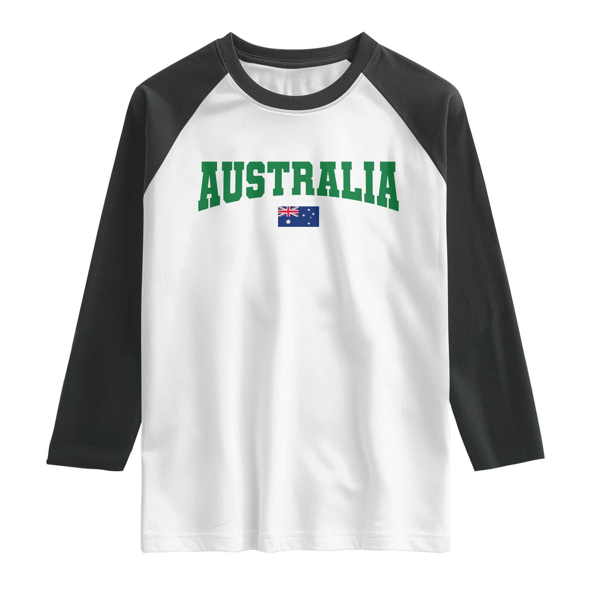 Green Yellow Australia Raglan Shirt Down Under Team Australia Flag Varsity Lettering Soccer Fans Football Tournament