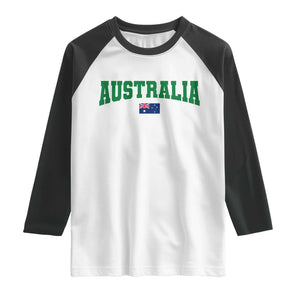 Green Yellow Australia Raglan Shirt Down Under Team Australia Flag Varsity Lettering Soccer Fans Football Tournament