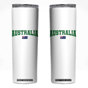 Green Yellow Australia Skinny Tumbler Down Under Team Australia Flag Varsity Lettering Soccer Fans Football Tournament
