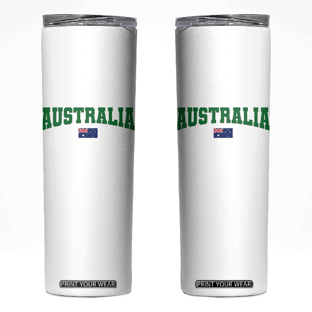 Green Yellow Australia Skinny Tumbler Down Under Team Australia Flag Varsity Lettering Soccer Fans Football Tournament TS10 White Print Your Wear