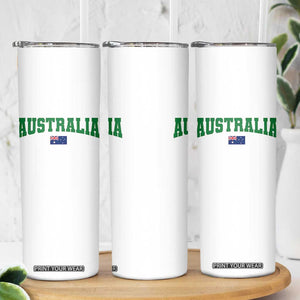 Green Yellow Australia Skinny Tumbler Down Under Team Australia Flag Varsity Lettering Soccer Fans Football Tournament