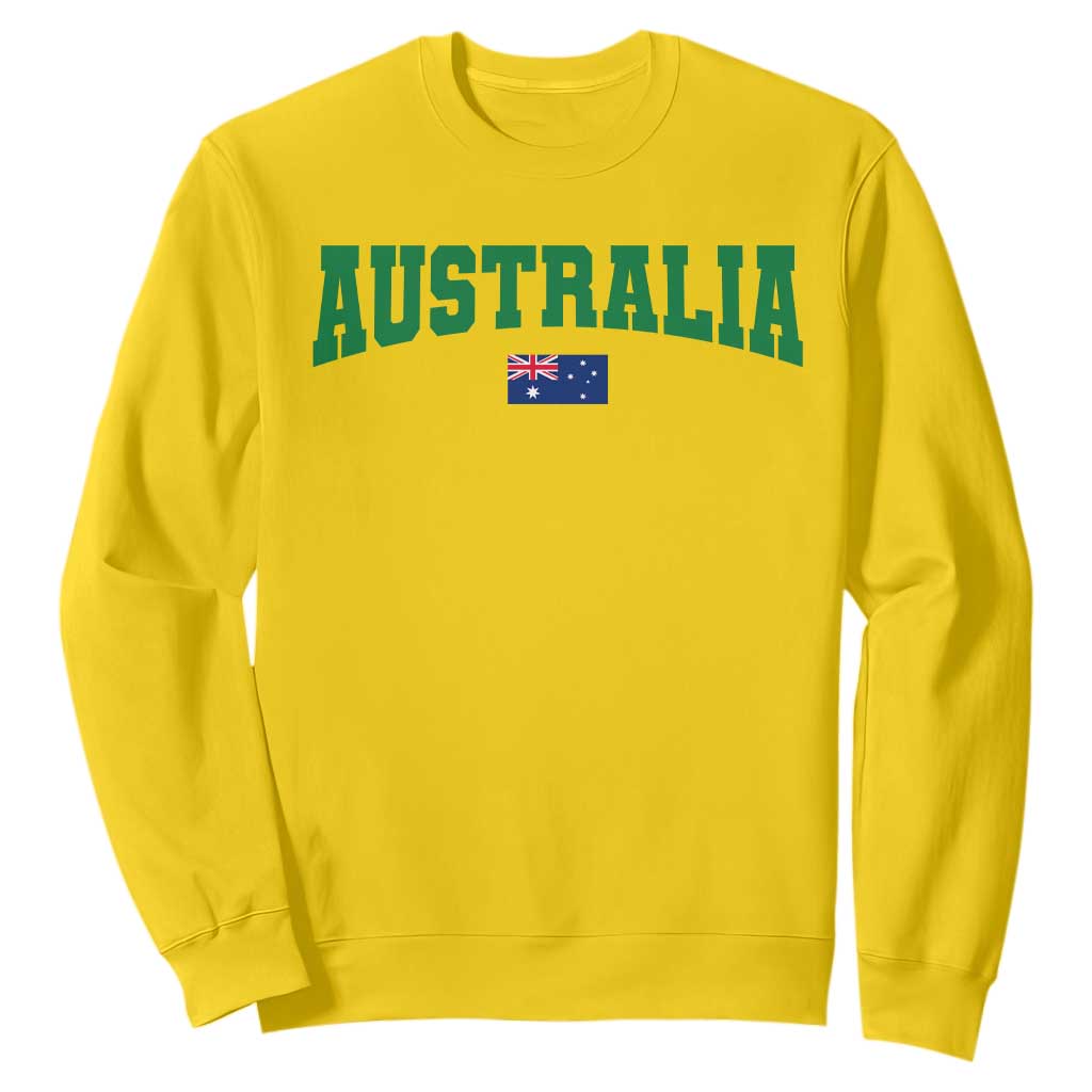 Green Yellow Australia Sweatshirt Down Under Team Australia Flag Varsity Lettering Soccer Fans Football Tournament