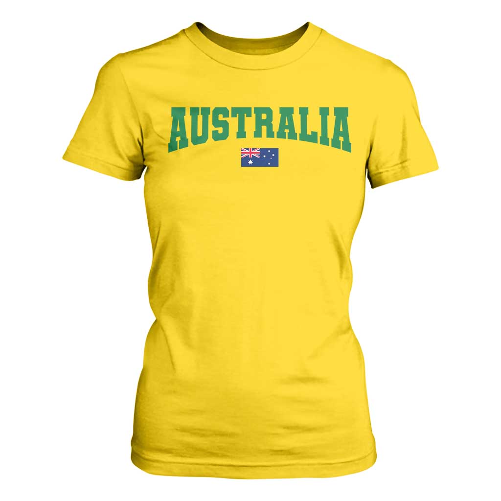 Green Yellow Australia T Shirt For Women Down Under Team Australia Flag Varsity Lettering Soccer Fans Football Tournament