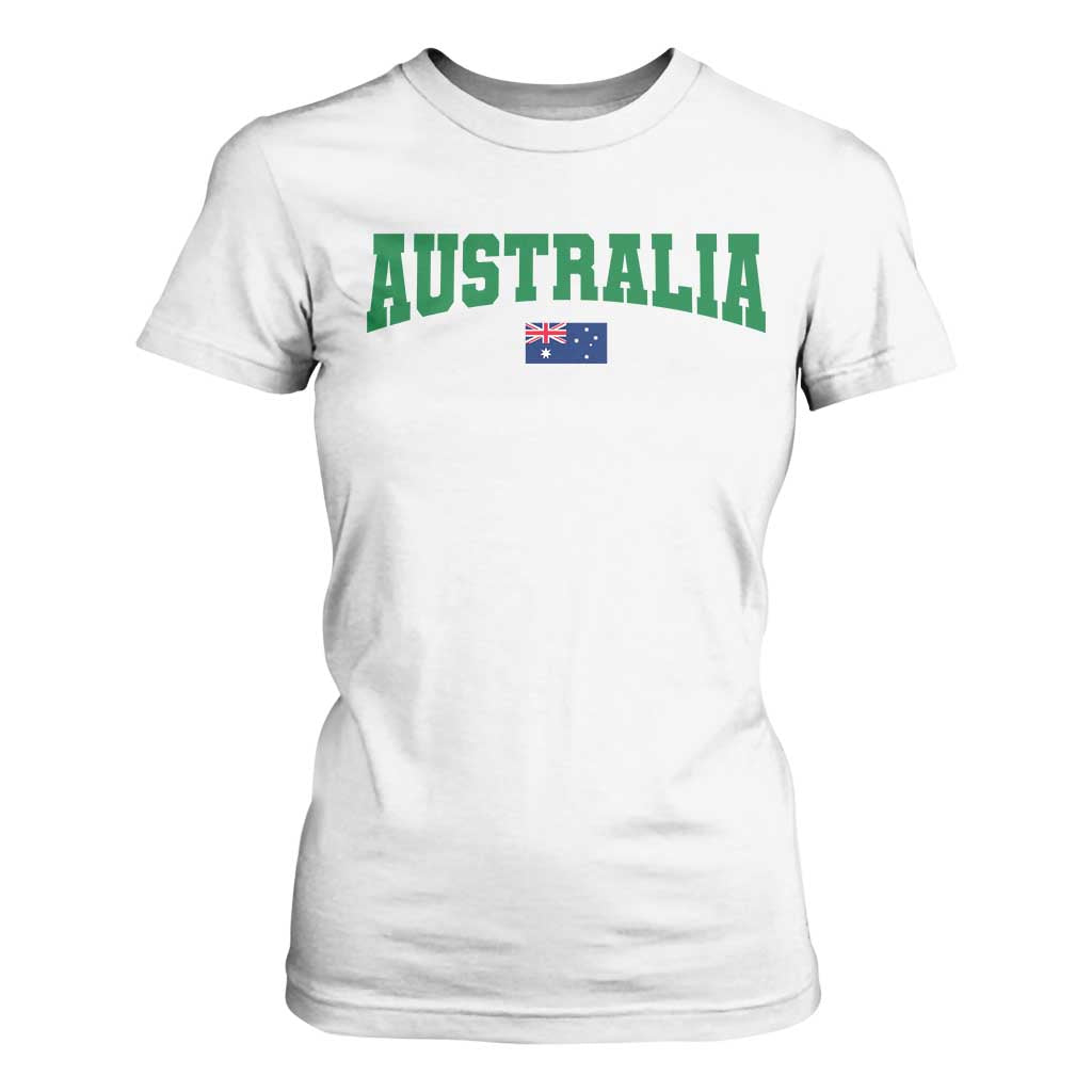 Green Yellow Australia T Shirt For Women Down Under Team Australia Flag Varsity Lettering Soccer Fans Football Tournament