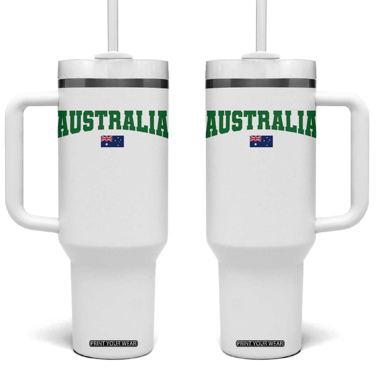 Green Yellow Australia Tumbler With Handle Down Under Team Australia Flag Varsity Lettering Soccer Fans Football Tournament TS10 One Size: 40 oz White Print Your Wear