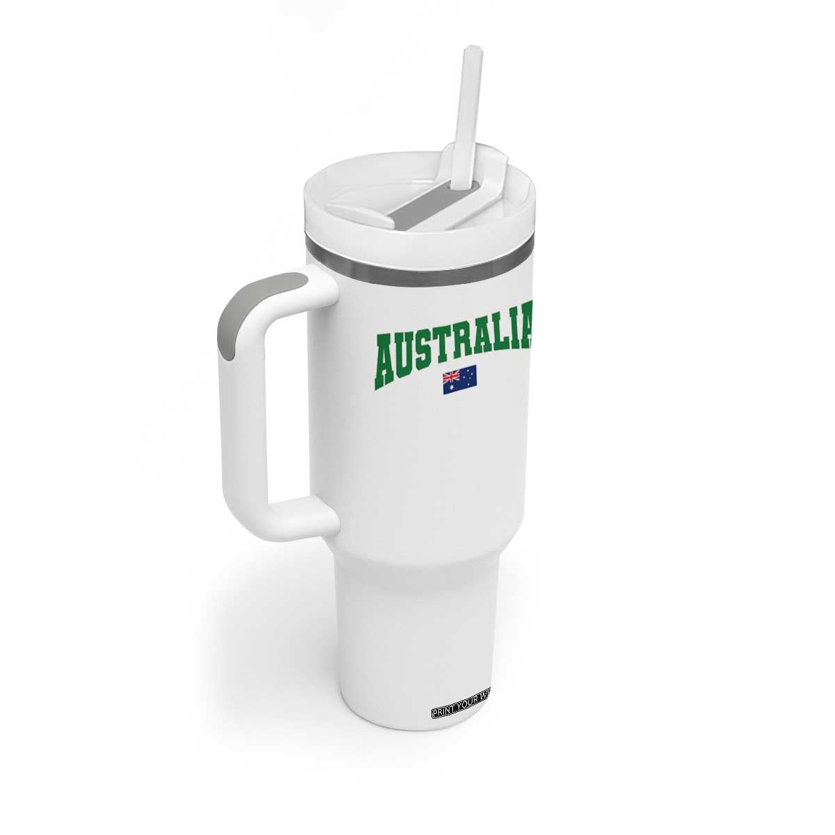 Green Yellow Australia Tumbler With Handle Down Under Team Australia Flag Varsity Lettering Soccer Fans Football Tournament