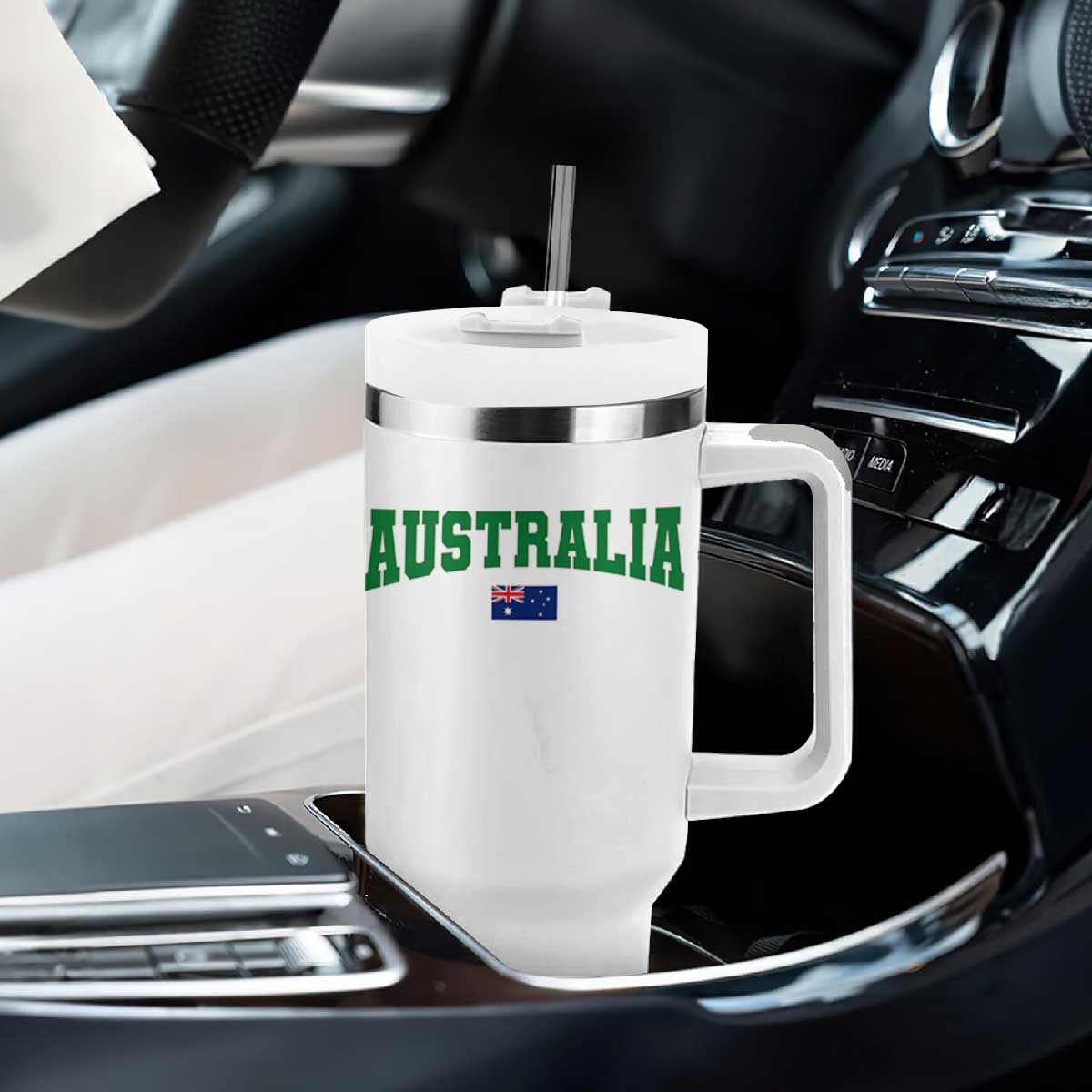 Green Yellow Australia Tumbler With Handle Down Under Team Australia Flag Varsity Lettering Soccer Fans Football Tournament